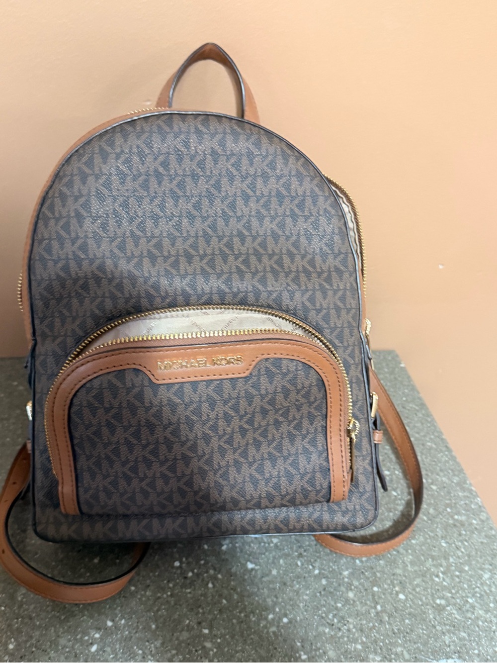 Michael Kors Brown and Tan Signature MK Backpack